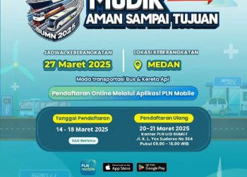 Flyer informasi mudik bersama BUMN 2025 untuk lokasi keberangkatan Medan