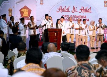 Gubernur Sumut Bobby Nasution menghadiri Halalbihalal DPD Partai Gerindra Sumut yang diselenggarakan di Regale International Convention Center, Jalan H Adam Malik, Medan, Sabtu (26/4/2025). Foto/Diskominfo Sumut