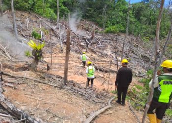 DLH pemkab Madina bersama PT SMGP meninjau lokasi semburan air panas.