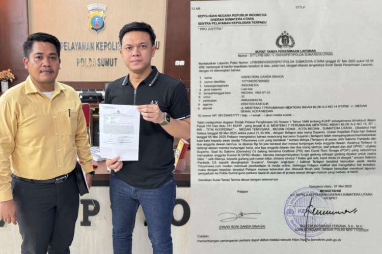 Anggota DPRD Kota Medan, David Roni G Sinaga, melaporkan Suyarno pengusaha pemilik billiar ke Polda Sumatera Utara, Rabu (7/5) dinihari.