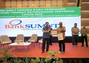 Bank Sumut meraih Penghargaan Tingkat Keterhunian Tertinggi dari BP Tapera, Kamis (23/10/2025). Penghargaan ini diterima oleh Pemimpin Divisi Ritel Bank Sumut Gama Cherry Al Halim.